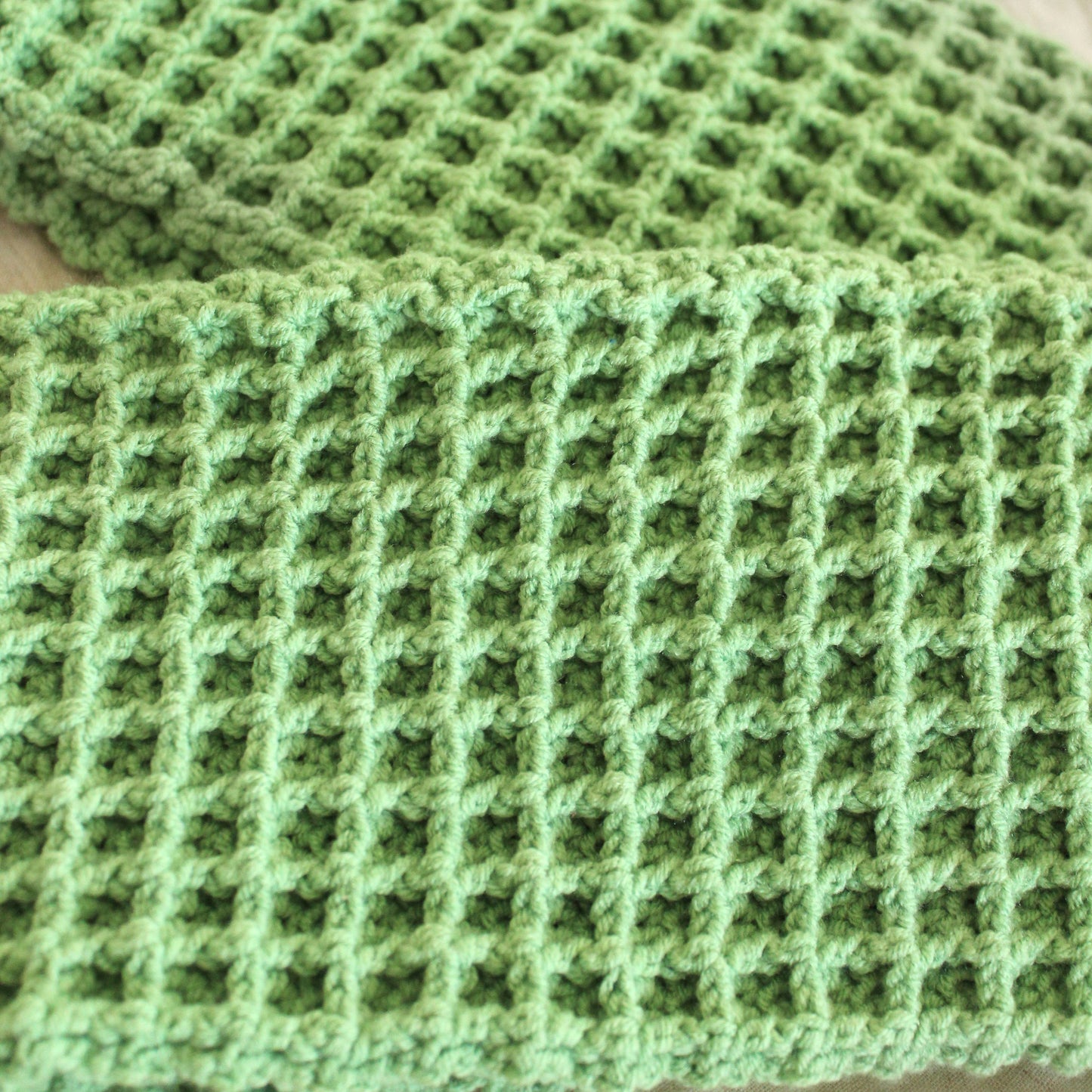 WAFFLE Crochet Scarf in Sage Green