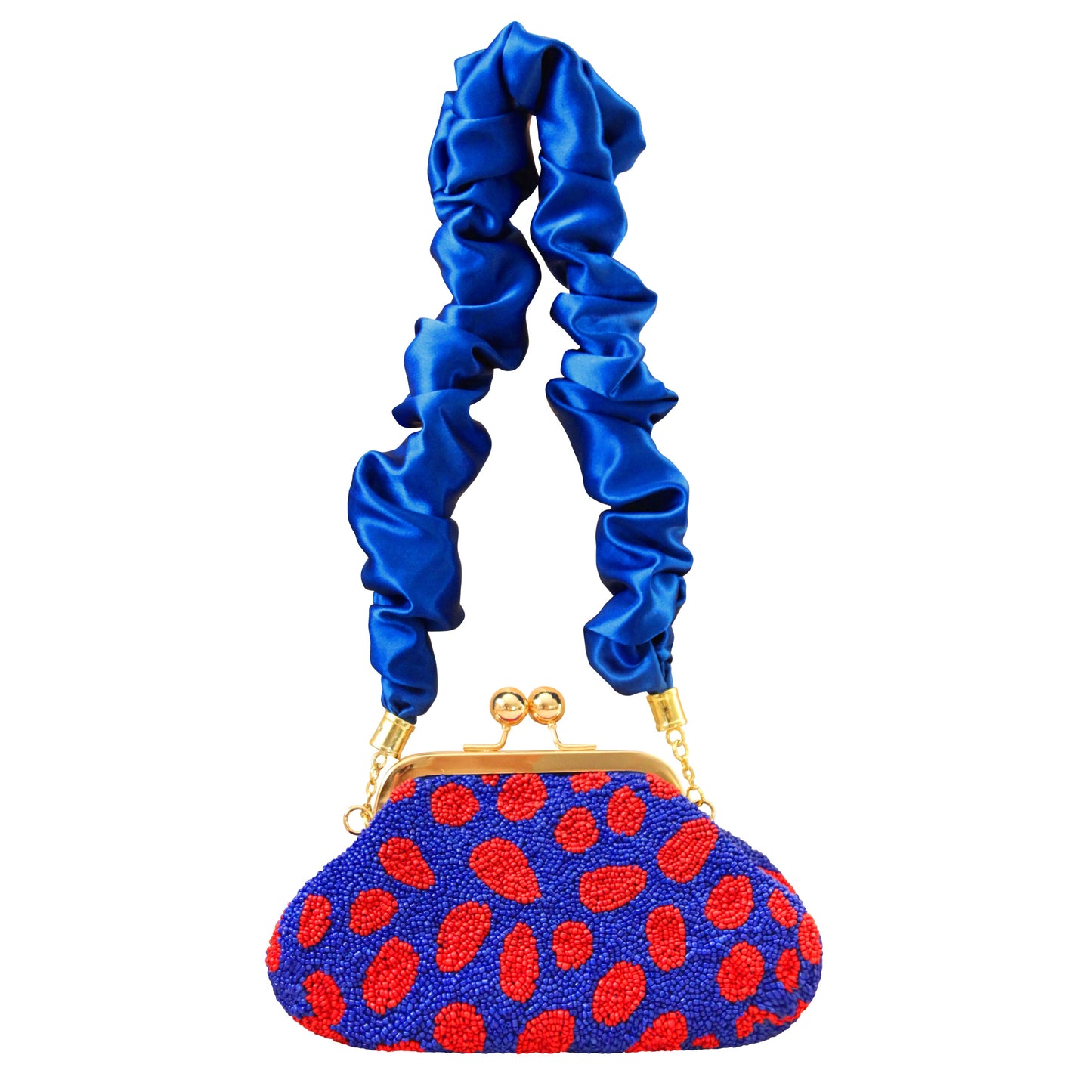 ARNOLDI Mandy Hand-beaded Clutch, in Savoy Blue & Red