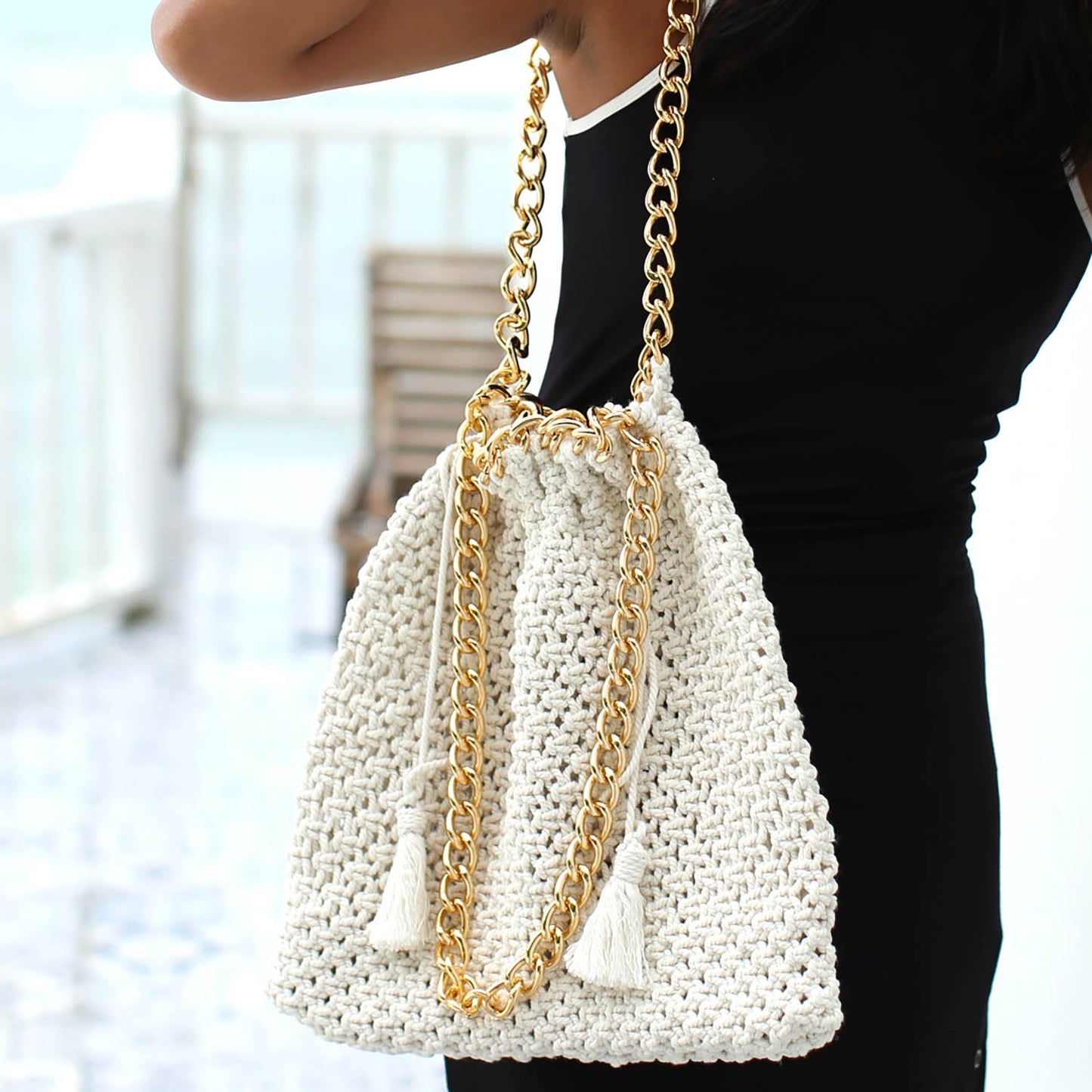 COLETTE Macrame Beach Bag In Off-White