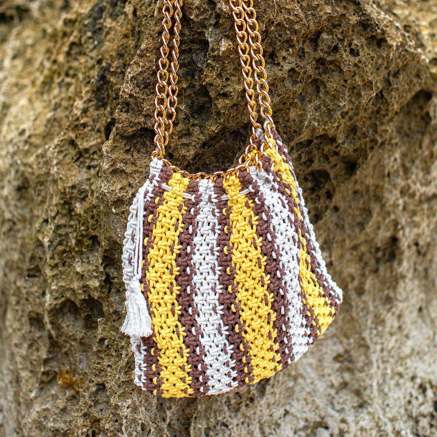 COLETTE Macrame Beach Bag In Yellow X Brown