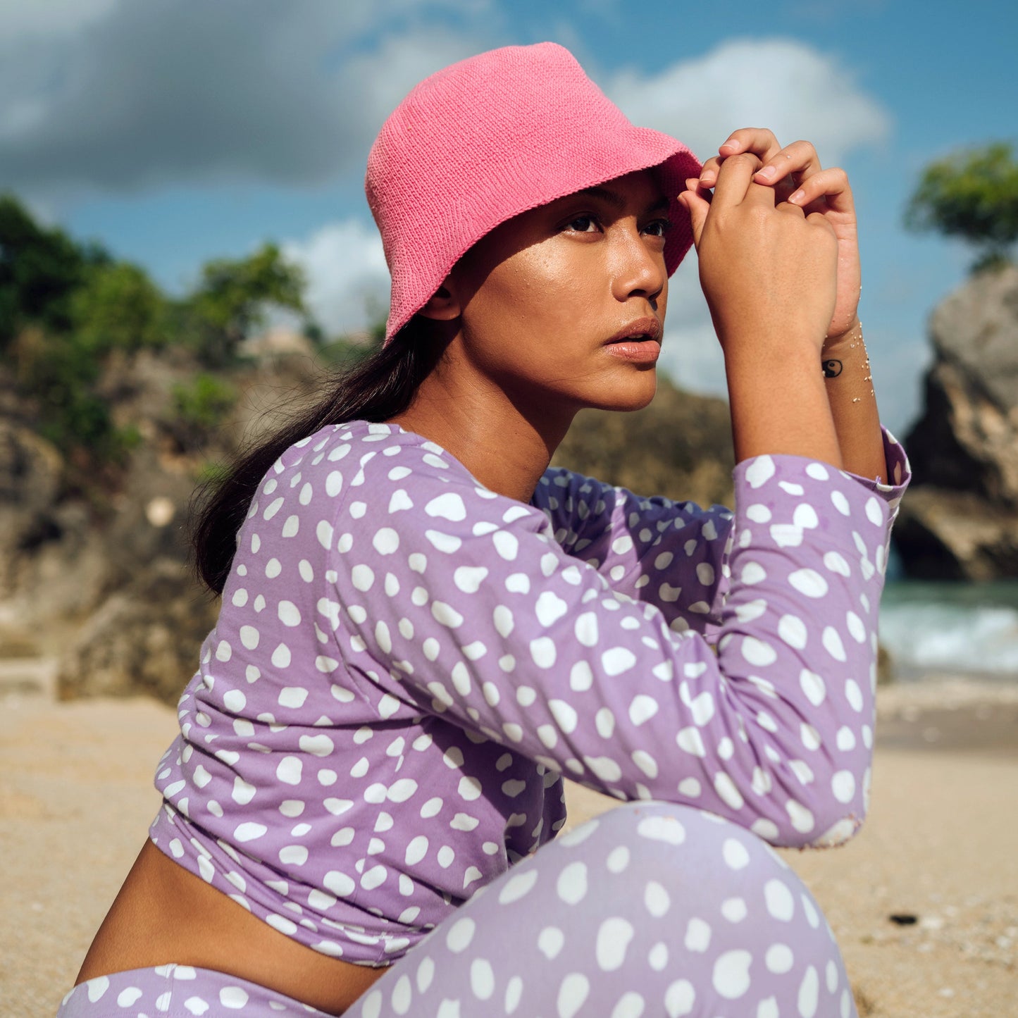 FLORETTE Crochet Bucket Hat In Pink