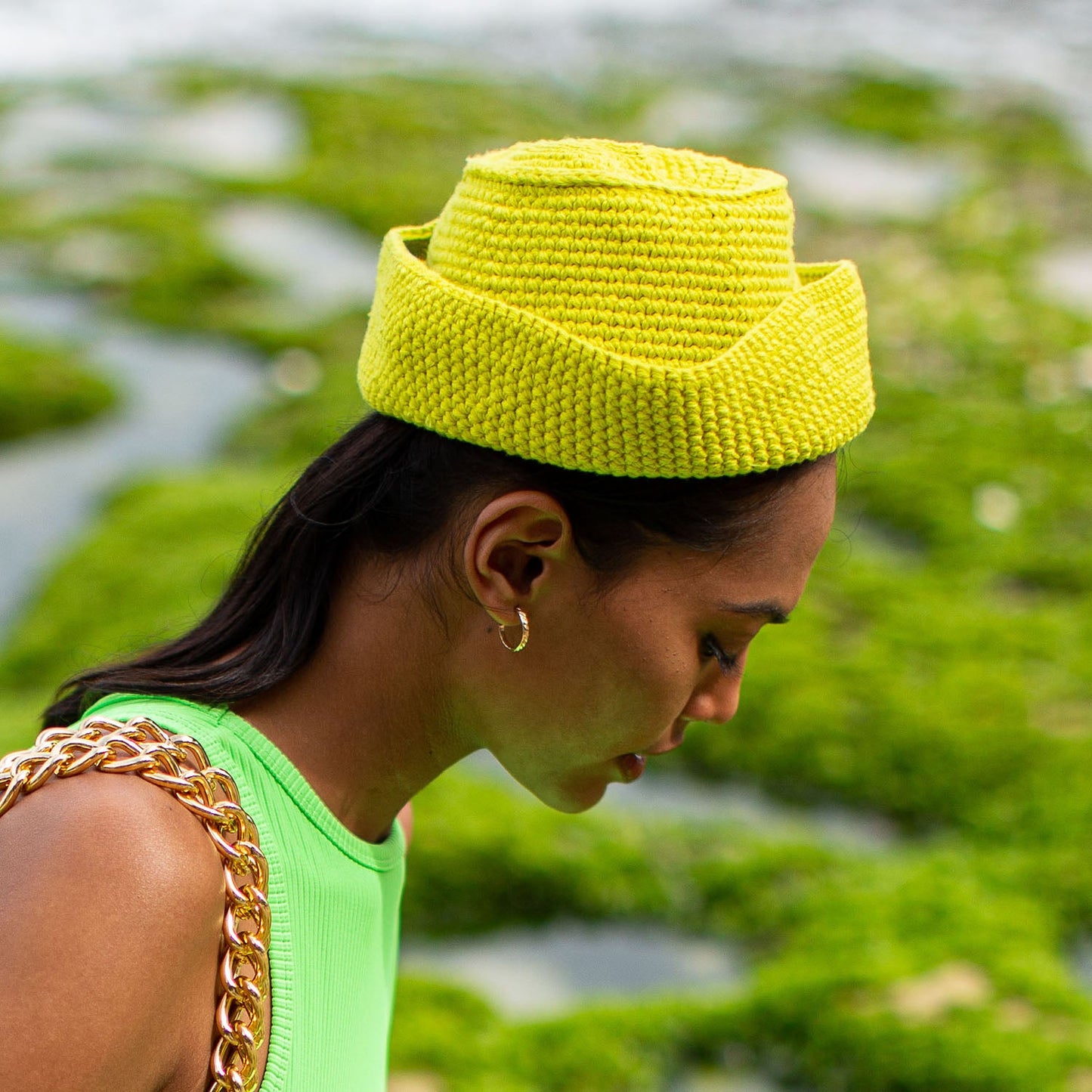 GANI Crochet Hat in Neon Green