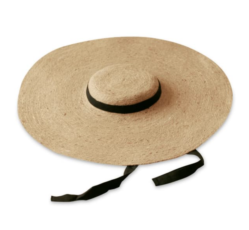 LOLA Wide Brim Jute Straw Hat with Black Strap