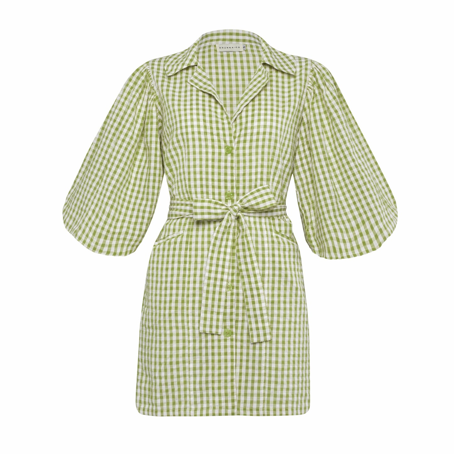 MEGHAN Mini Gingham Dress, in Olive Green