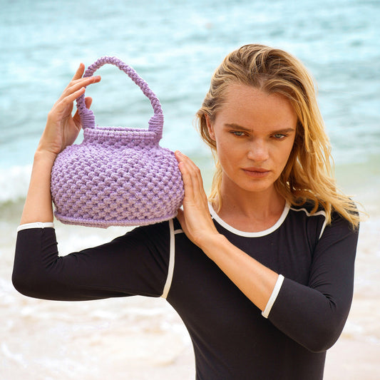 Naga Macrame Bucket Bag, in Periwinkle Purple