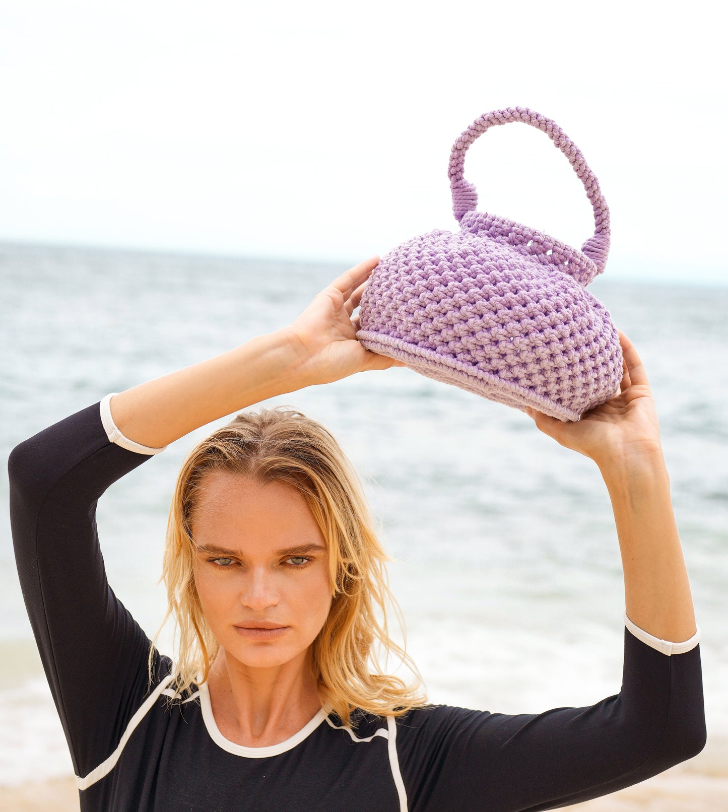 Naga Macrame Bucket Bag, in Periwinkle Purple