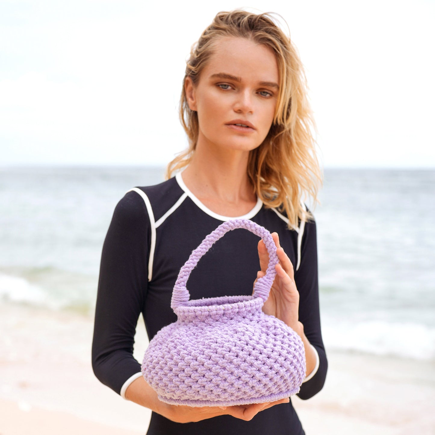 Naga Macrame Bucket Bag, in Periwinkle Purple