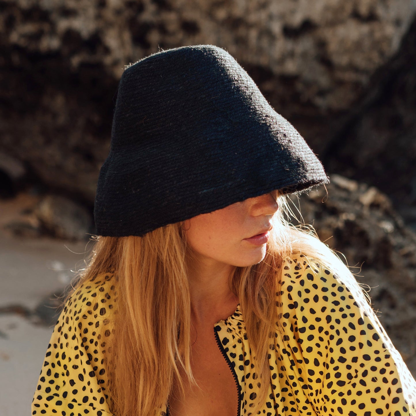 NAOMI Jute Clochet Straw Hat in Black