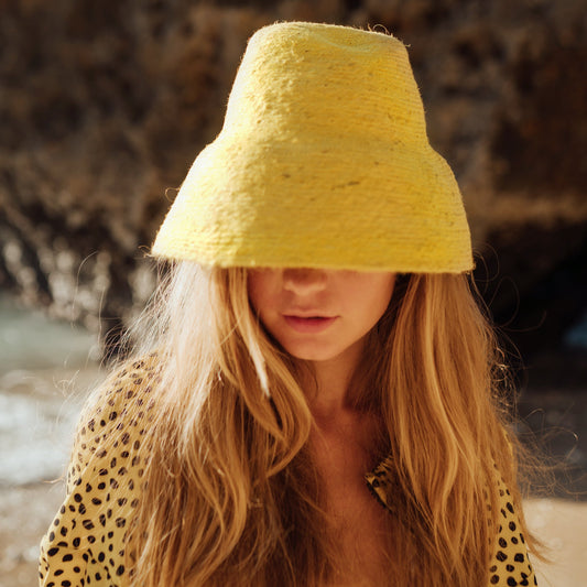 NAOMI Jute Clochet Straw Hat in Yellow