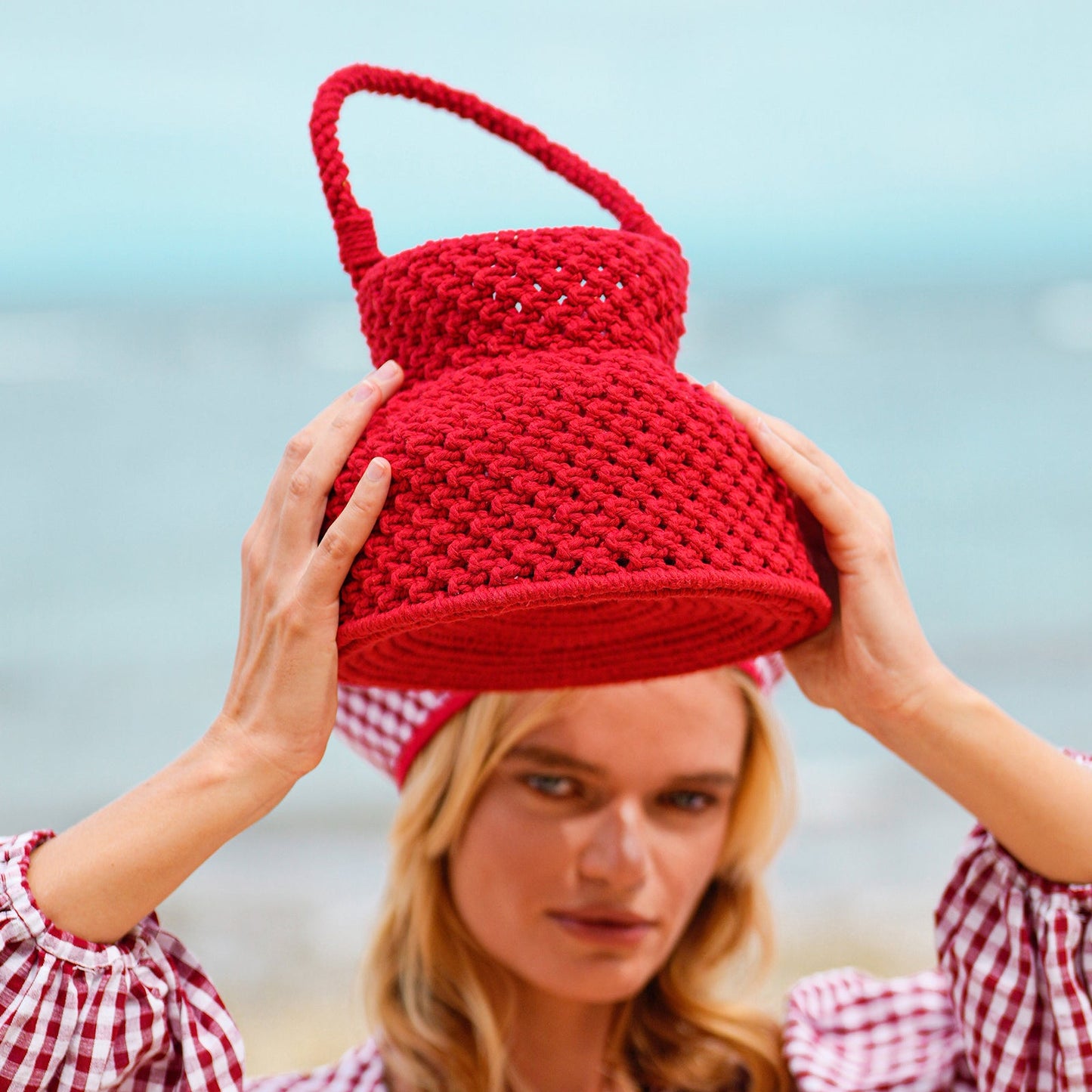 PETITE NAGA Macrame Bucket Bag In Scarlet Red