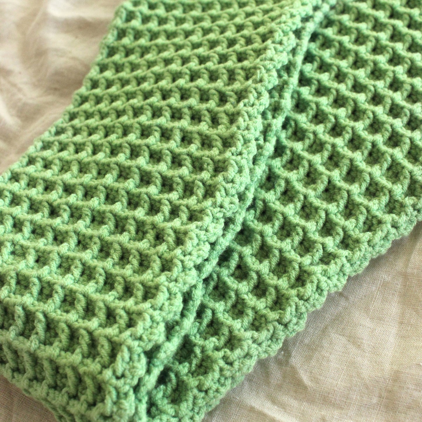 WAFFLE Crochet Scarf in Sage Green