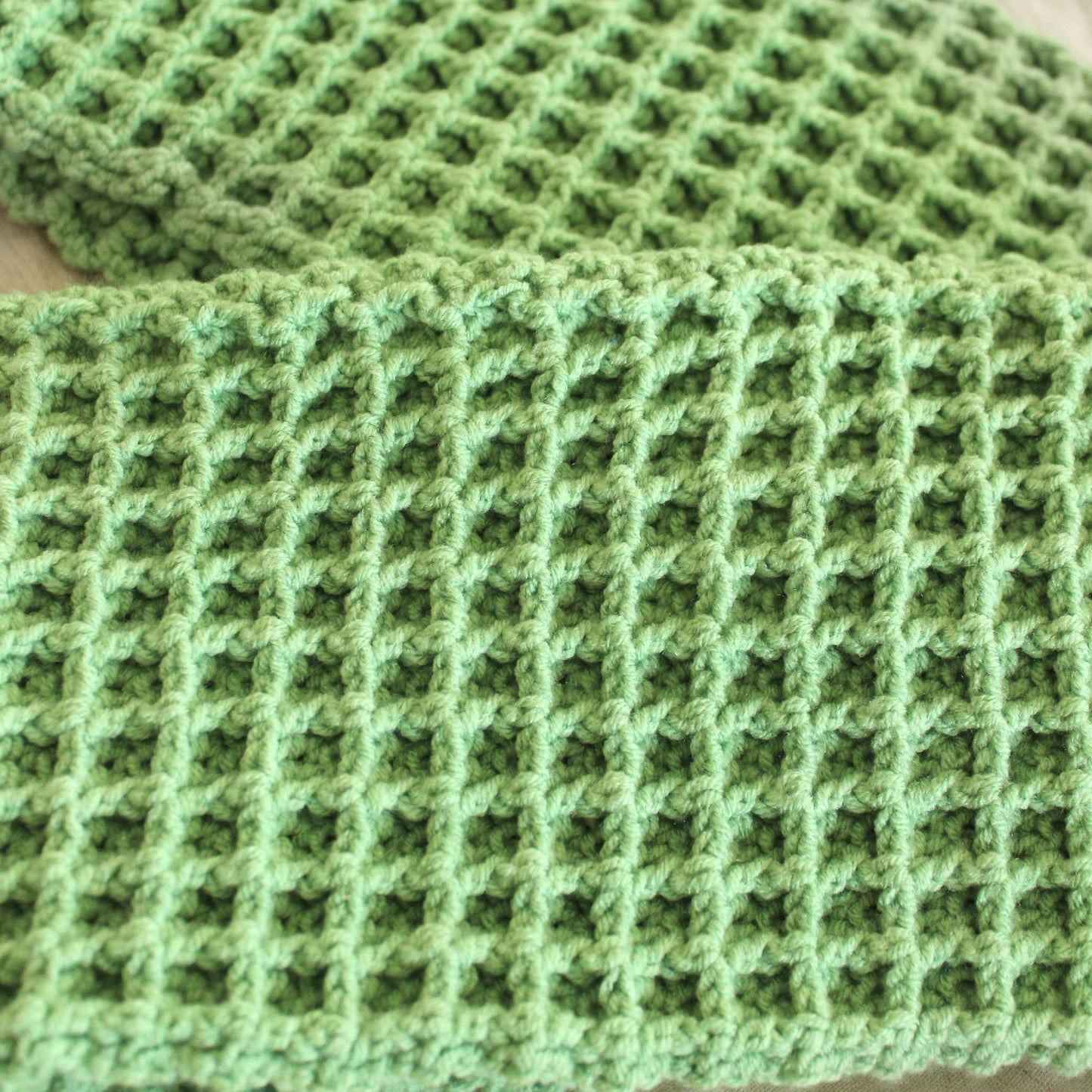 WAFFLE Crochet Scarf in Sage Green